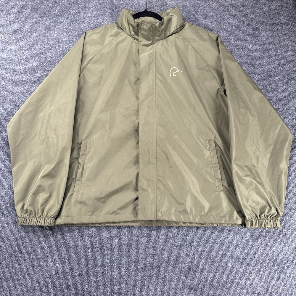 Ducks Unlimited Olive Spellout Waterproof Lightweight Full Zip Hooded Jacket XL